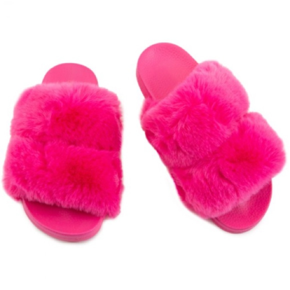 Fuchsia Furry Slides